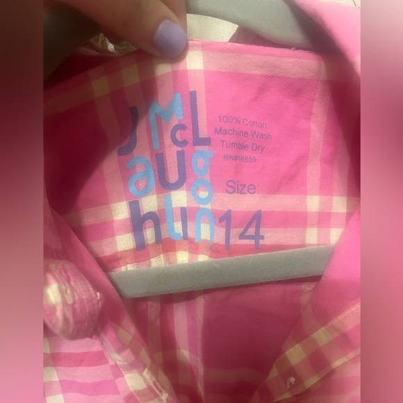 J. McLaughlin Pink Plaid Button Up Shirt Size 14 - Picture 2 of 3